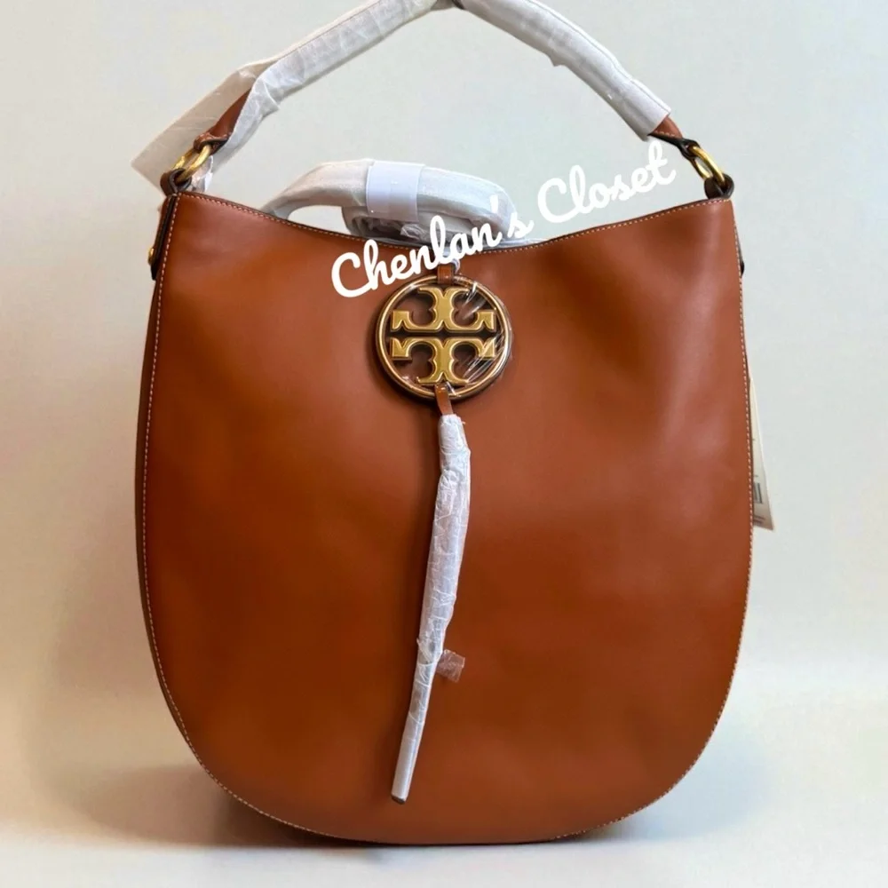 Tory Burch Metal Miller Slouchy Hobo With Long Strap Brown With Gold Hardware - Picture 1 of 16